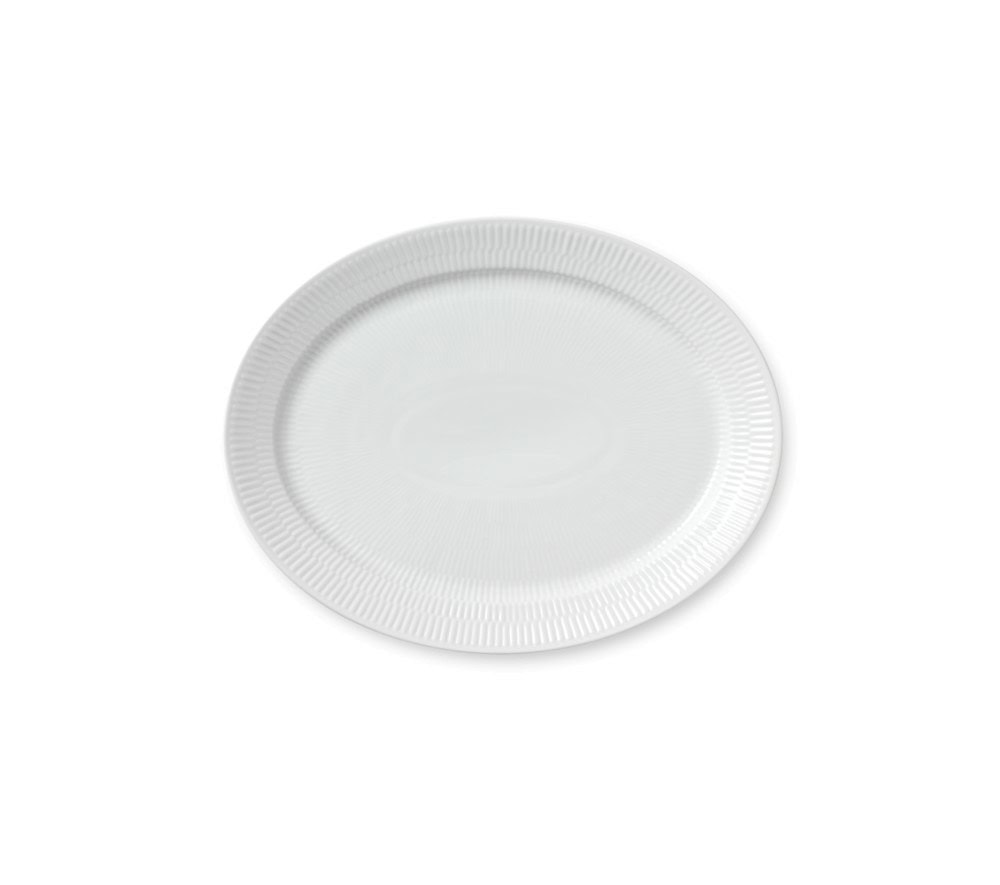 Hvit Riflet - Fat Ovalt 35cm