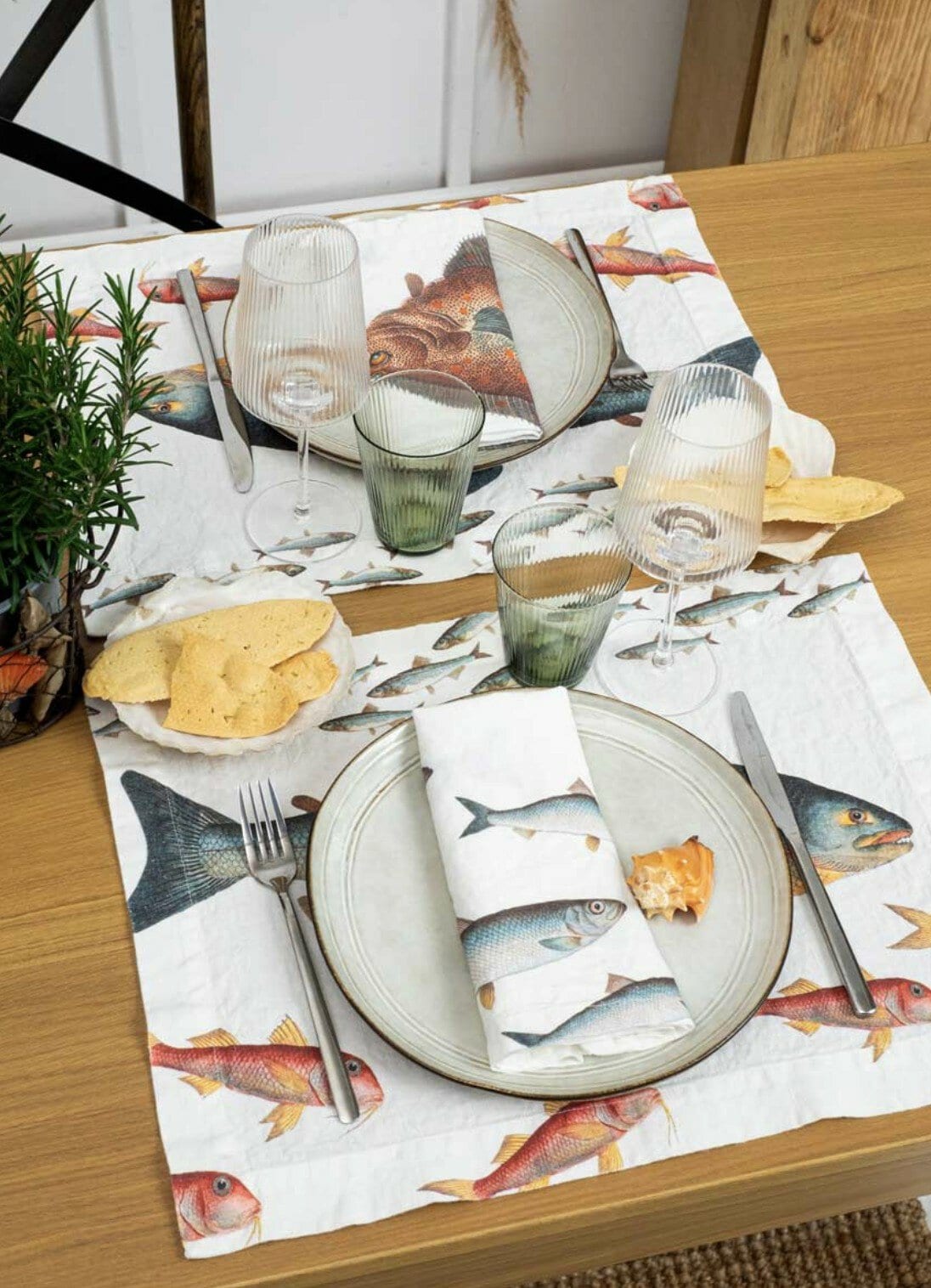 Bordbrikker i lin -Sjøfisk, 2pk - Bilde 2