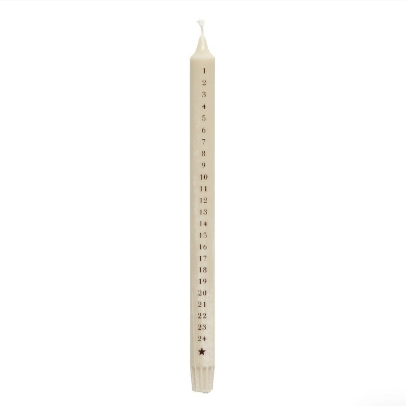 andfarget kalenderlys i 100 % stearin med tall fra 1 til 24, høyde 30 cm