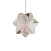 Hvit adventsstjerne i plissert papir med blomsterform, 60 cm, med varmt lys.