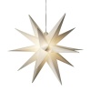 Stor hvit tredimensjonal julestjerne med spisse armer og varmhvitt LED-lys, 80 cm
